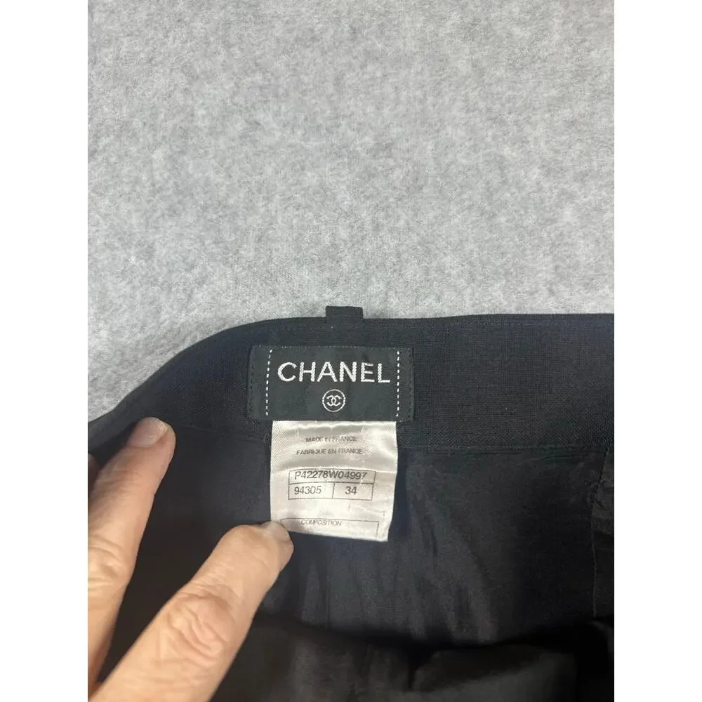 Chanel Dress Pants Women's Size 34 (US 2) Black Pleated High Rise Wide Leg